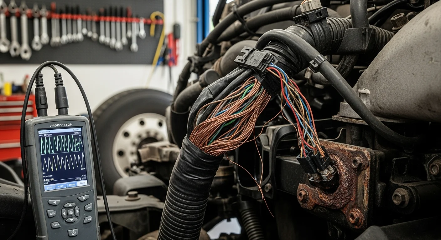 Heavy-duty truck in repair shop for electrical system diagnostics