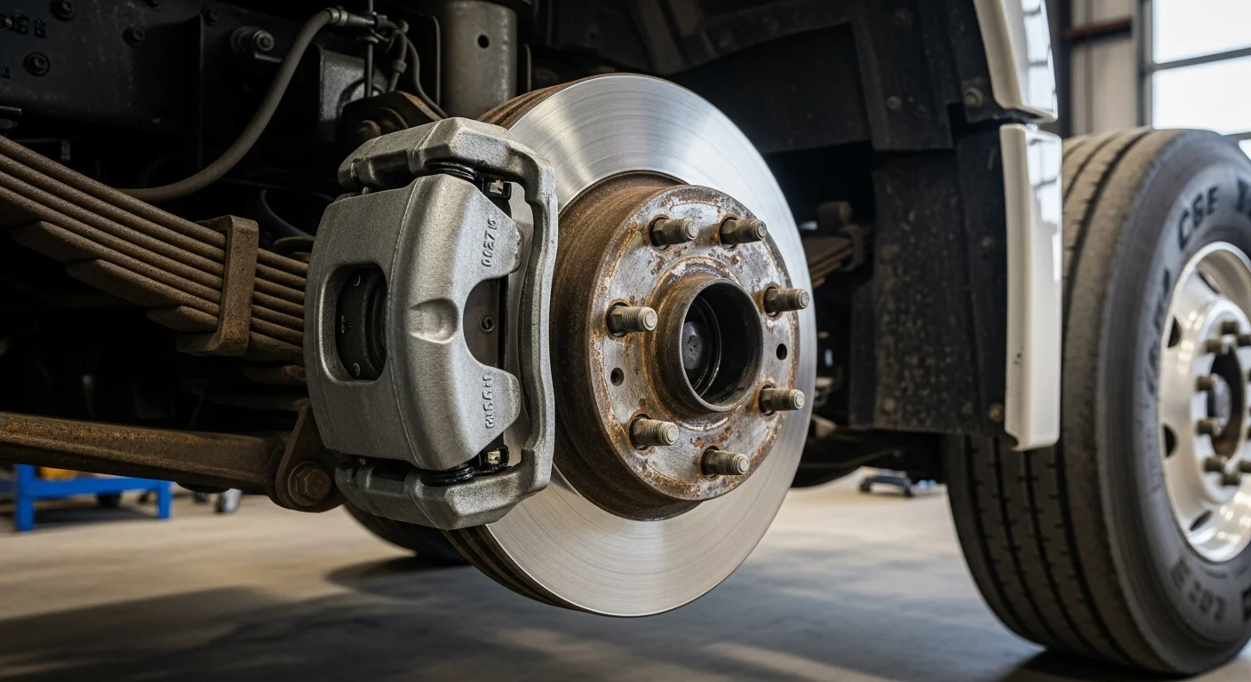 Fleet of heavy-duty trucks in repair shop for seasonal maintenance